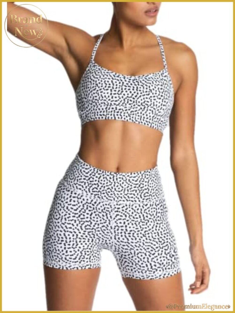 Two Piece Workout Set High Waisted Biker Shorts Cross Back Sports Bra